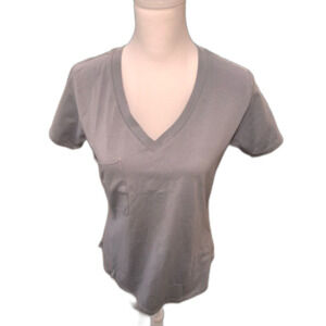 Niyama Sol Pocket V Neck Tee Cement Gray Cotton Stretch Yoga Top Size Small NWT